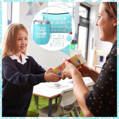 Patelai 5 Pcs Teacher Appreciation Gift Set for Women End of The Year Teacher Gifts Include 12oz Tumbler Makeup Bag Acrylic Sign Keychain Gift Box Thank You Presents for Teachers' Day Birthday(Teal)