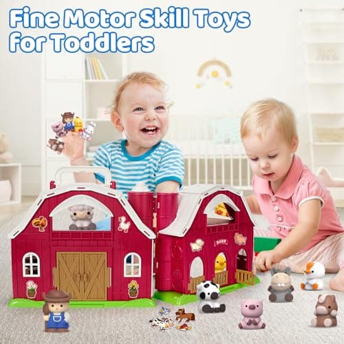 Aigybobo Farm Animals Big Barn Toys for 1 2 3 Year Old, Toddler Montessori Learning Toy, Farm Playset with Animal Figures and DIY Stickers, Christmas Birthday Gift for Baby Boys Girls Age 12-18 Months