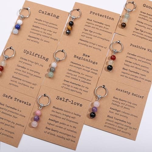 Natural Crystals Keychain Gift for New Beginnings, Small Healing Stones Keychain for Anxiety Relief. Healing Crystals