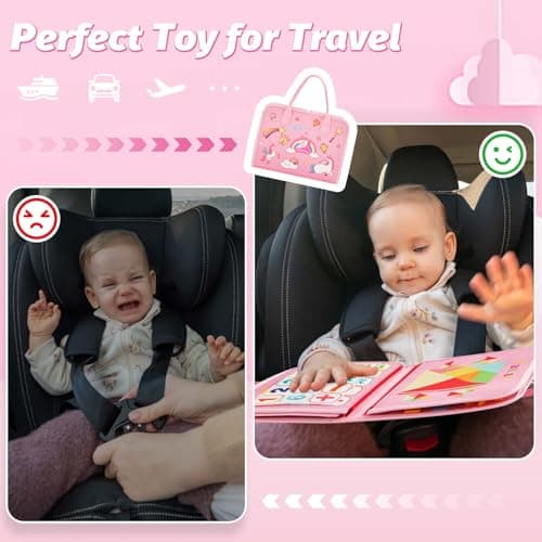 Montessori Busy Board for Toddlers 1-4 Years Old – Sensory Educational Toy for Fine Motor Skills, Travel-Friendly Activity Book, for Boys & Girls, Pink