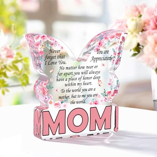 Birthday Gifts for Mom Birthday Gifts for Mom from Daughter Son, Mom Birthday Gift Ideas Unique Christmas Mothers Day Best Mom Ever Gift New Mom Single Mom Stepmom Butterfly Shaped Acrylic Plaque Sign