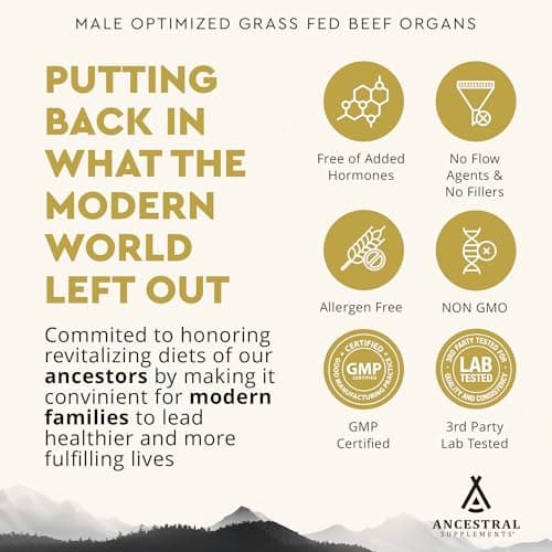 Ancestral Supplements Ancestral Supplements Mofo, Supplements for Men, Support for Energy Levels and Overall Men's Health and Wellness, Non-GMO Grass Fed Beef Organ Supplement with Liver, No Fillers, 180 Capsules