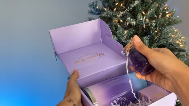 Birthday Gifts for Women, Thank You Gifts for Mom, Gifts for Wife, Girlfriend, Sister, Gift Set Idea for Her Christmas - Purple Gift Basket with 20 Oz Novelty Drinking Glasses