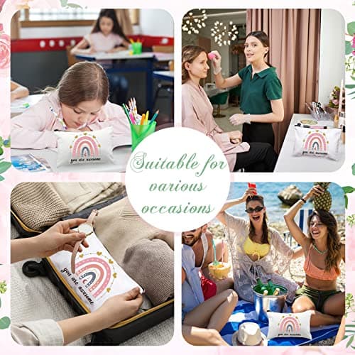 Chunful 10 Pieces Inspirational Canvas Makeup Bags for Women Graduation Gift Rainbow Canvas Cosmetic Bags Bulk with Zipper Friendship Gift Travel Toiletry Pouch(Moon Style)