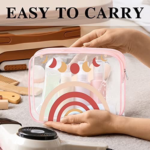 Cunno 6 Pcs Makeup Bags Gifts for Women Preppy Boho Smile Face Flamingo Clear Makeup Bags Cosmetic Transparent PVC Travel Toiletry Organizer(Boho Style)