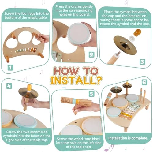 Kids Drum Set, Montessori Musical Instruments for Toddlers 1-3, Wooden Musical Toys for Baby 12-18 Months, Preschool Educational Xylophone Drum Kit, Birthday Gift for Boys Girls Ages 3+