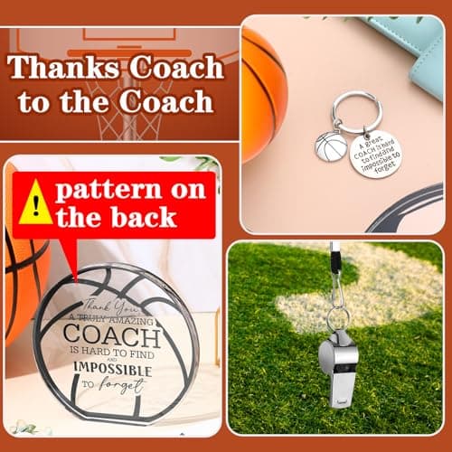 Nitial 6 Pcs Basketball Coach Gifts Teacher Appreciation Gift Set for Basketball Instructor Include Best Coach Ever Tumble Whistle with Lanyard Acrylic Sign Socks Keychain Card