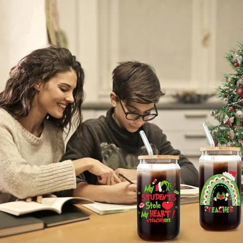 Teacher Christmas Gifts,16oz Funny Christmas Grin-ch Cups for Teachers,Teacher Appreciation Gifts,Thank You Gift End of The Year Teachers Gift for Women from Student