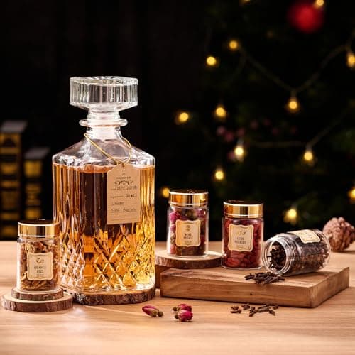 Whiskey Infusion Kit Gifts for Men – 12 Natural Ingredients, Decanter, Infusion Jar, Glass, Ice Mold – DIY Whiskey, Bourbon, Rum & Cocktail Infusion Set for Him, Dad, Husband