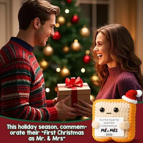 First Christmas 2025 Stocking Stuffer for Boyfriend Girlfriend–Wedding Gifts for Newlyweds Xmas Ornament for Couple Husband Wife – Sentimental Crochet Toast Plush Figure Decoration