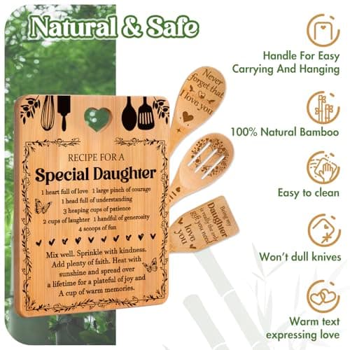 Christmas Gifts for Daughter - "Recipe for a Special Daughter" Daughter Birthday Gifts Cutting Board Set, Bamboo-Made Engraved Utensil Set Birthday Gifts for Daughter, Daughter Christmas Gifts