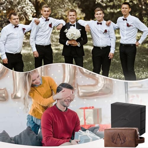 Mens Toiletry Bag Personalized Easter Fathers Day Birthday Gifts for Men Him Initial PU Leather Waterproof Shaving Bag for Toiletries Accessories Travel Essential for Dad Husband Boyfriend (M)