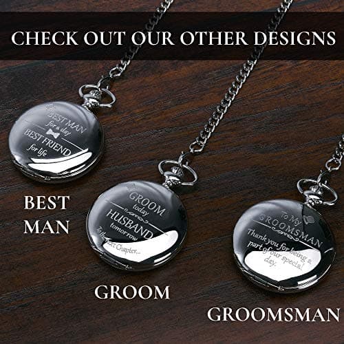 FJ FREDERICK JAMES Wedding Pocket Watches for Groomsman, Best Man, Groom, Father of The Bride & Groom I Silver Engraved I Complete Their Wedding Attire