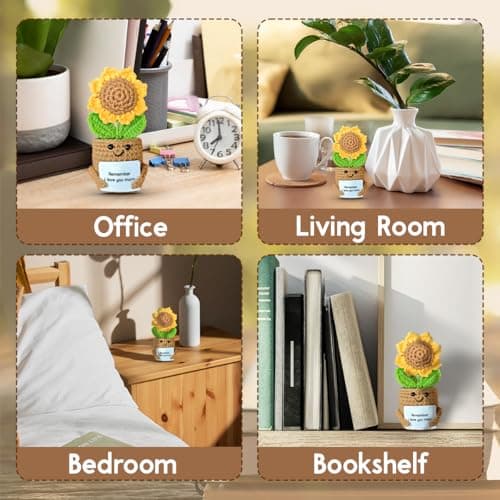 Mini Sunflower Mom Gifts from Daughter Son Kid, Handmade Crochet Mothers Day Christmas Birthday Gift with Card, Remember I Love You Mom, Positive Emotional Present, Cute Small Stuff Things