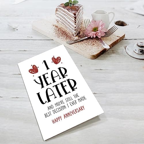 Supoeguk Happy One Year Card for Girlfriend Boyfriend, First Anniversary Card for Him Her, Funny 1st Wedding Anniversary Card for Wife Husband