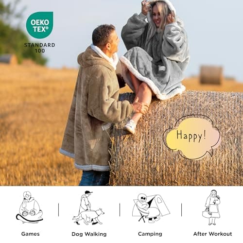 Bedsure Blanket Hoodie, Wearable Blanket for Adults & Kids as Gifts for Women Men, Birthday Gifts for Women Mom Girl Sherpa Oversized Hoodie, Grey, Standard