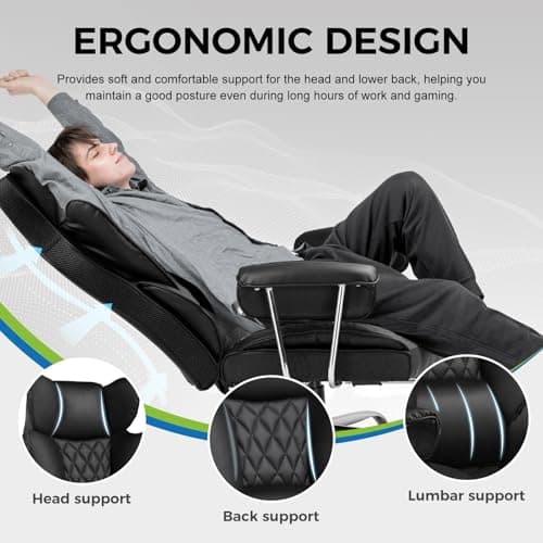 GTRACING Gaming Chair,Office Chair with Pocket Spring Lumbar Support, Ergonomic Comfortable Wide Office Desk Computer Chair with Outward Fixed Soft Armrests and Footrest (PU Leather, Black)