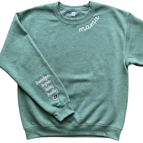 Custom Mama Embroidered Sweatshirt & T-Shirt with Kids’ Names on Sleeve, Personalized Mom Hoodie, Custom, Birthday Mom Outfit, Pregnancy Gift for Women Black