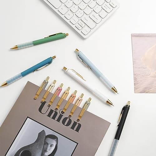Linbsunne Ballpoint Pens Black Medium Point 1mm Pen with Super Soft Grip Ball Point Pen for Men Women Retractable Pens (gold-12 pcs)