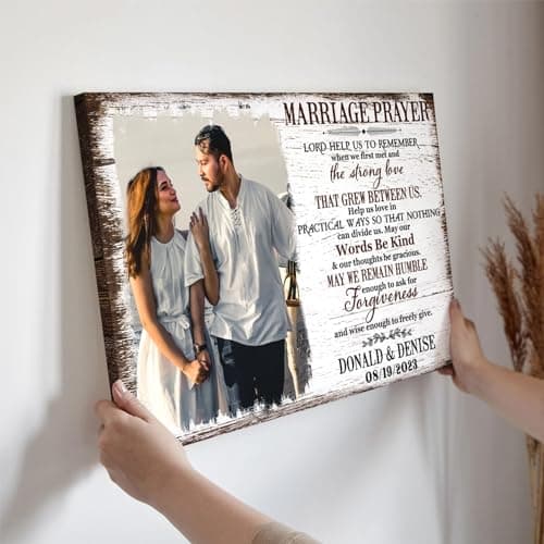 Dem Canvas Personalized Prints, Custom Photo and Name, Wedding Gifts for Couple, Anniversary Valentine Gift, Marriage Prayer Canvas, Engagement Gift (12x08)