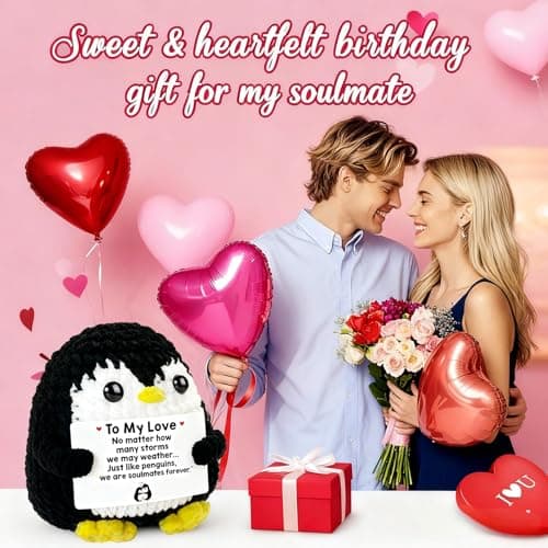 Positive Penguin Gifts for Him Her Anniversary Valentine‘s Day Birthday Gift for Boyfriend Husband Wife Handmade Crochet Animals Romantic Couples Christmas Wedding Year for Men Women