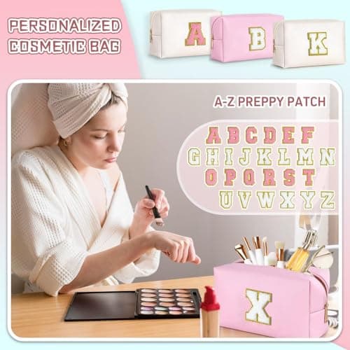 TOPEAST Gifts for Friends Female Mom, Cute Makeup Bag Small Pink Cosmetic Bag Travel Toiletry Bag, Personalized Birthday Gift for Women Girl, Preppy Travel Stuff for Girls (Pink C)