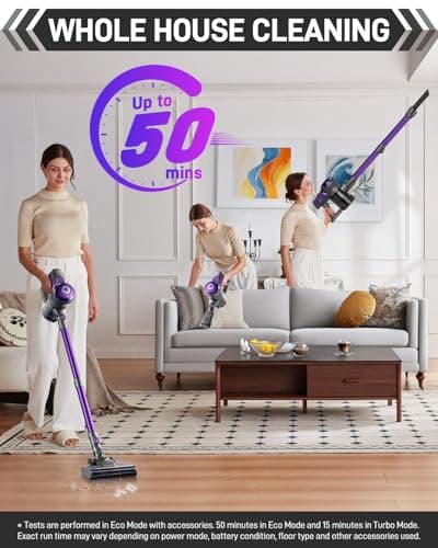 Cordless Vacuum Cleaner, Lightweight Stick Vacuum for Home, Handheld Cordless Vacuum for Hardwood Floor, Carpet & Pet Hair, Powerful Suction, Self-Standing, Purple