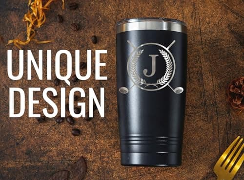 Onebttl Golf Gifts for Men with Initial for Golfer & Golf Lovers, 20oz Travel Mug with Golfing Design, Perfect Gifts for Men, Birthday, Christmas - J
