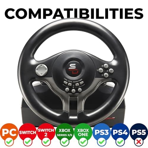 SUBSONIC Superdrive - SV250 Steering wheel with pedals and gearshift paddles racing wheel for nintendo Switch 2 - Switch - Ps4 - xbox Seie X/S, Xbox One - PC