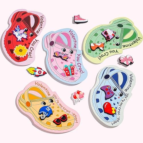AYGXU Valentines day cards for kids school-valentines day gifts for kids,30pcs Cards with 60 Shoe Charms for boys girls,valentine exchange gifts bulk party favors