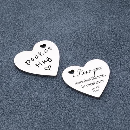 Qunrwe Pocket Hug Token,Long Distance Gifts Keepsake,Double Sided Inspirational Thinking of you Gift with Leather Keychain