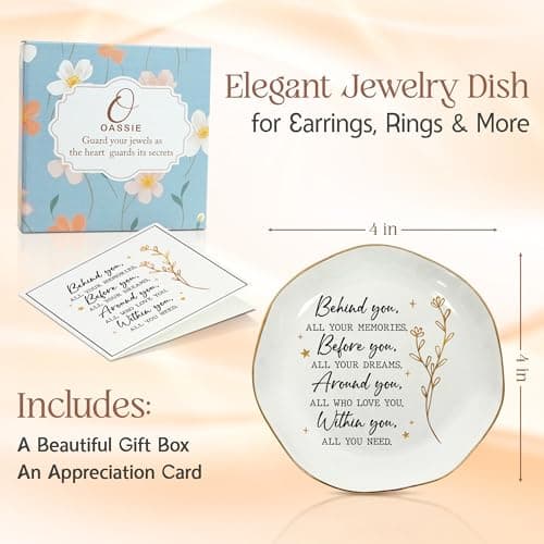 OASSIE Graduation Gifts for Women - 4"x4" Round-Shaped Ceramic Jewelry Dish Tray - Thank You Inspiration College High School Graduation Gifts for Her Friends Sister Women, Decorative Trinket Dish