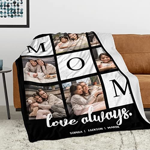 Mothers Day Birthday Gifts for Mom, Personalized Blanket with Photos to My Mom Gift from Daughter Son, Custom Blanket with Pictures Text, Birthday for Wife Grandma Women