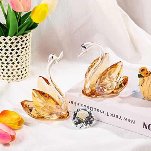 YWHL 50th Wedding Anniversary Swan Gifts for Parents, 50 Years for Couple, Crystal Swan Figurine Decoration for 50 Years of Marriage