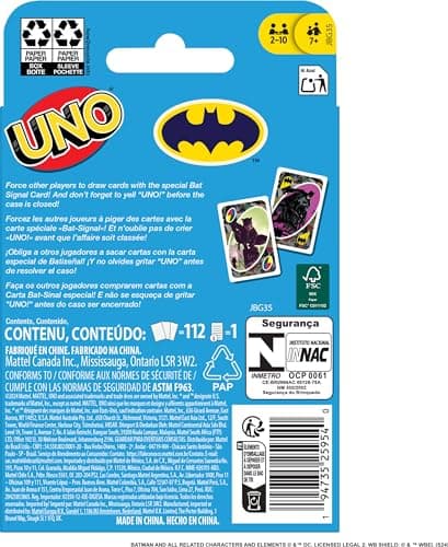 Mattel Games UNO Batman Card Game for Kids, Adults & Family with Collectible Deck & Special Rule Inspired by Batman Comics
