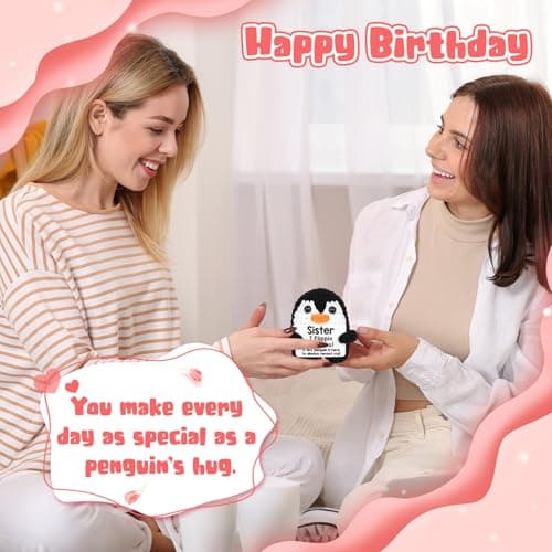 Christmas Birthday Gifts for Sister from Sisters, Handmade Crochet Penguin Sister Birthday Gift Ideas, Funny Sister Gifts for Women Girls, I Love You Sister Bestie Soul Sister Emotional Cute Decor