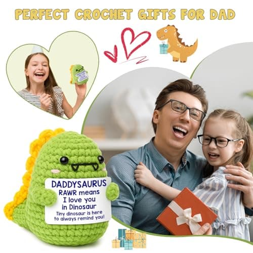 OCCdesign Mini Christmas Birthday Gifts for Dad from Daughter Son RAWR I Love You Daddy Handmade Crochet Cute Small Dinosaur for Daddy Dad Bonus Step Father in Law New Father