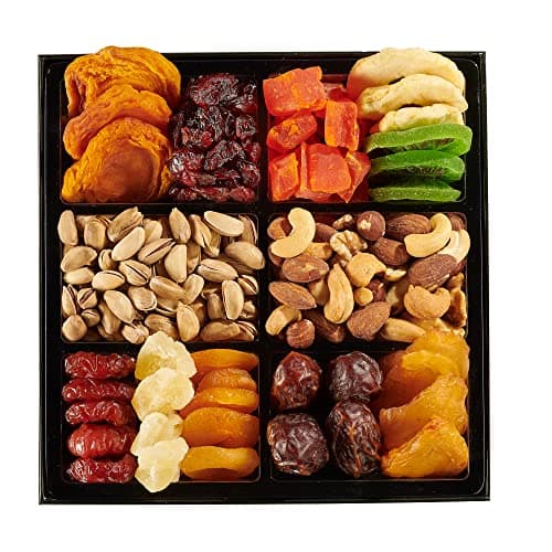 Dried Fruit & Nuts Gift Basket Arrangement Platter, Gourmet Food Snack Box, Gift Basket, Birthday Care Package, Healthy Kosher - Her Him - 12 Snackberry Assortment (Single)