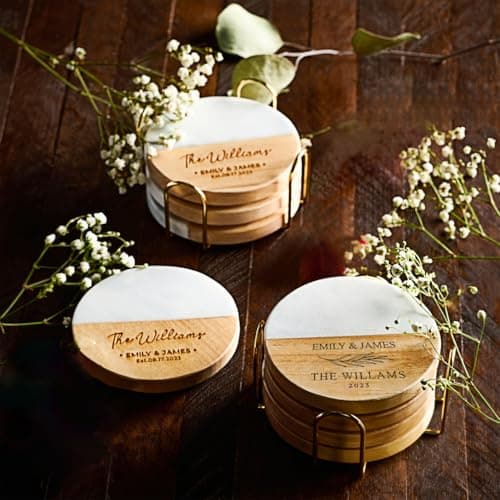 Personalized Coasters, Wedding Gift for Couple, Custom, Premium Craftsmanship Durability Tested, Custom Bar Coasters for Drinks with Monogram Engraved, Great Newlywed
