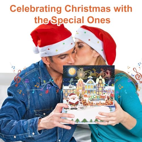 Christmas Cards Large Size, 3D Pop Up Merry Christmas Card with Light and Music, Handmade Christmas Gift Card with Envelope, Musical Greeting Card for Kids Son Daughter Husband Wife