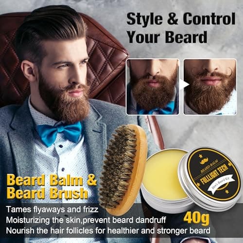 Beard Kit for Men Grooming & Care W/3 Pack Beard Oil, Wash, Balm, Comb, Brush, Scissors,Anniversary Valentines Birthday Fathers Gifts Idea for Husband Him Boyfriend Dad Men Christmas Stocking Stuffers