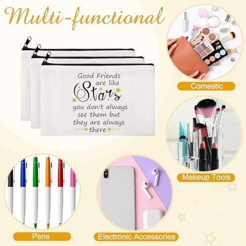 Paterr 24 Pcs Friend Gifts for Women Friendsgiving Makeup Bags Friendship Keychains Galentines Gifts Bulk Cosmetic Bags with Zipper for Roommate BFF Bestie Birthday Decorations(Star)