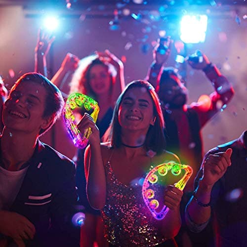 Aywewii LED Tambourines for Kids & Adults, Sensory Toys Autism Gifts Special Needs Must Haves, Stocking Stuffers for Boys & Girls, Light Up Party Favors Musical Instruments (4 Colors Randomly Sent)