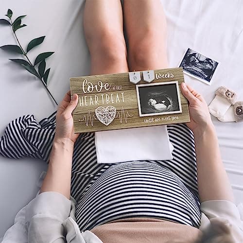 Baby Sonogram Picture Frame with Countdown Weeks - Standard 4"x3" Ultrasound Photo - Pregnancy Announcements Ideas - Gender Reveal Baby-Shower Gift - New Mom Expecting Parents to Be Keepsake Gifts