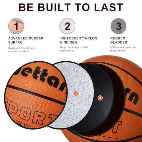Wettarn Rubber Training Basketball with Pump Street Ball Made for Teens Adults Indoor and Outdoor Game Gym Training Competition Basketball Games