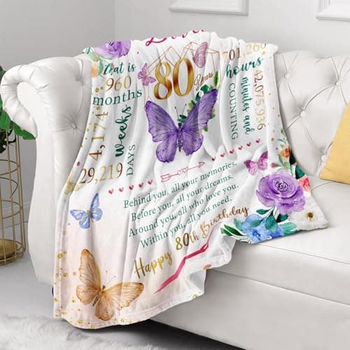 ZWERIVP 80th Birthday Gifts for Women, Best Present for 80 Year Old Woman Birthday, 1945 Present for Women Mom, Happy 80yr Bday Gifts Ideas, 80th Woman Bday Decorations Throw Blanket 50"X60"