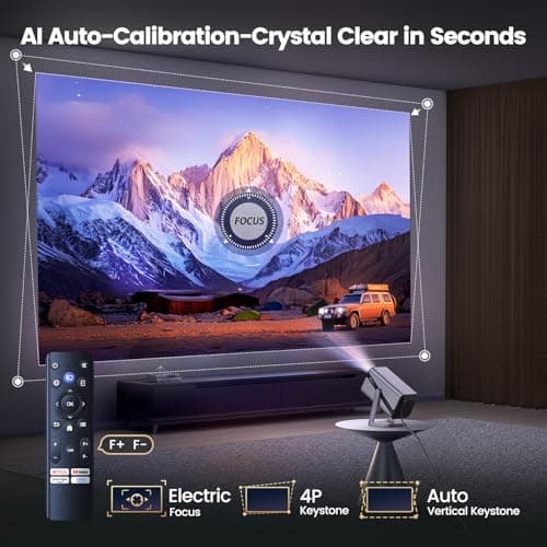 [Netflix-Licensed & 4K Support & Auto Focus]- Smart Projector with WiFi 6 and 2-Way Bluetooth, Dolby Audio/ Auto Keystone/Zoom,360°Adjustable Stand, iWIMIUS Mini Portable Outdoor Proyector w/ HDMI ARC