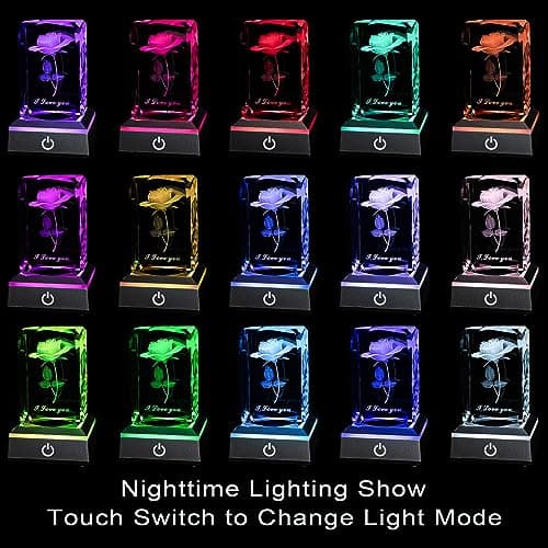 hochance 3D Rose Crystal Night Lamp with Adjustable LED Multicolor Lights for Girlfriend, Wife - Valentine's Day, Anniversary,Birthday Presents, Christmas Gifts for Her