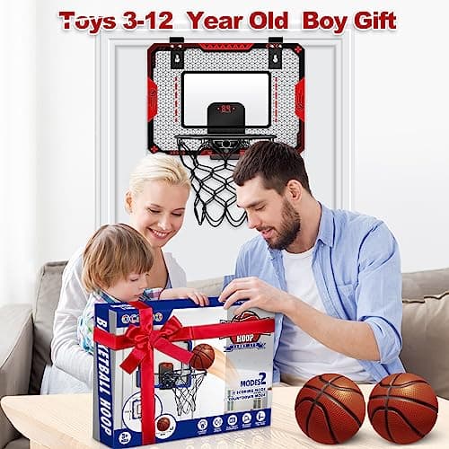 Indoor Basketball Hoop for Kids 5 6 7 8 9 10+Years Old Boys,Mini Basketball Hoop Over The Door Mini Hoop with Electronic Scoreboard & 3 Balls,Kids Basketball Hoop Sport Toys for Gift for Boys Age 5-10
