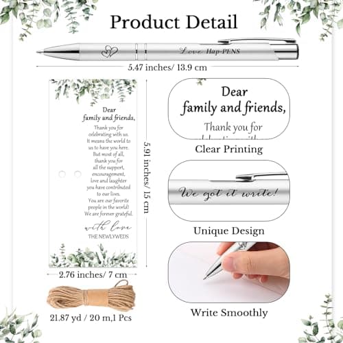 50 Sets Wedding Favors for Guests Includes 50 Black Ink Retractable Ballpoint Pen 50 Thank You Cards 50 Organza Bag with Hemp Rope Bridal Shower Favors Bridal Shower Gifts for Party Supplies